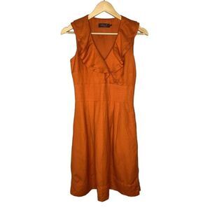 Eliza J Linen Blend Dress Women Size 4 Burnt Orange Ruffle Top #